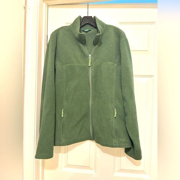 LL Bean mens full Zip Green Fleece Jacket Size L - Picture 1 of 7